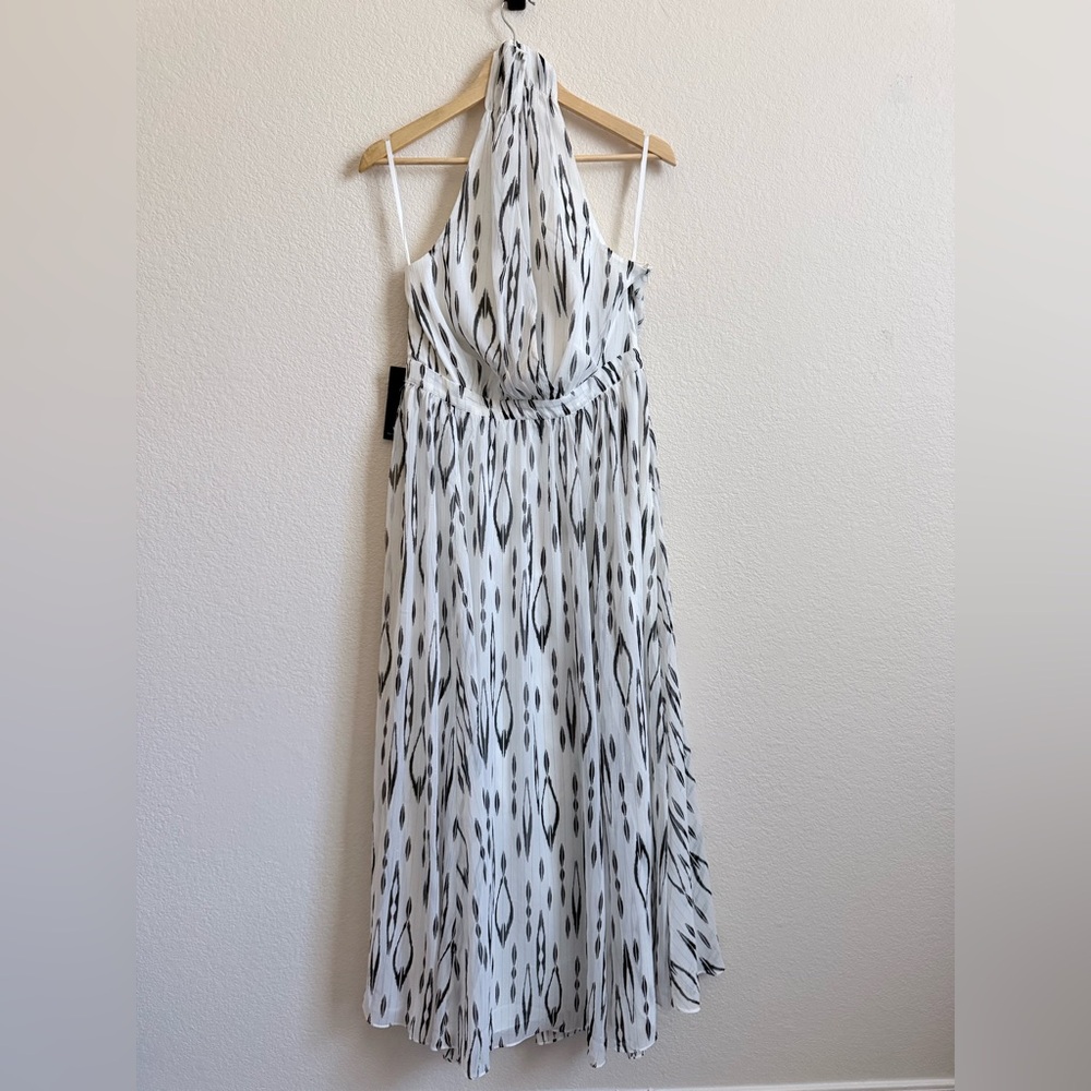 WHBM Black White Halter Maxi Dress Metallic Size 12 NWT